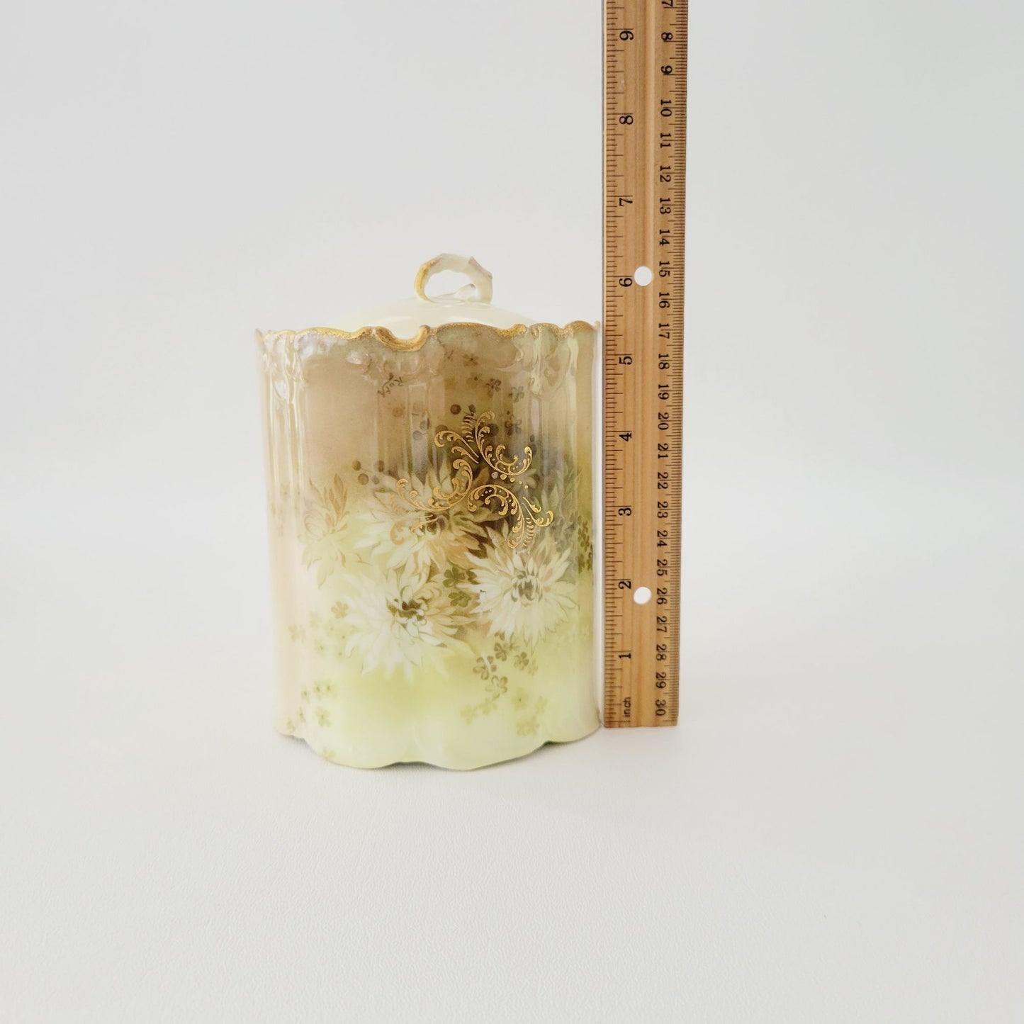 Antique Rosenthal Monbijou Brown & Green Floral Biscuit Cracker Jar c.1891-1906 Bavaria Germany