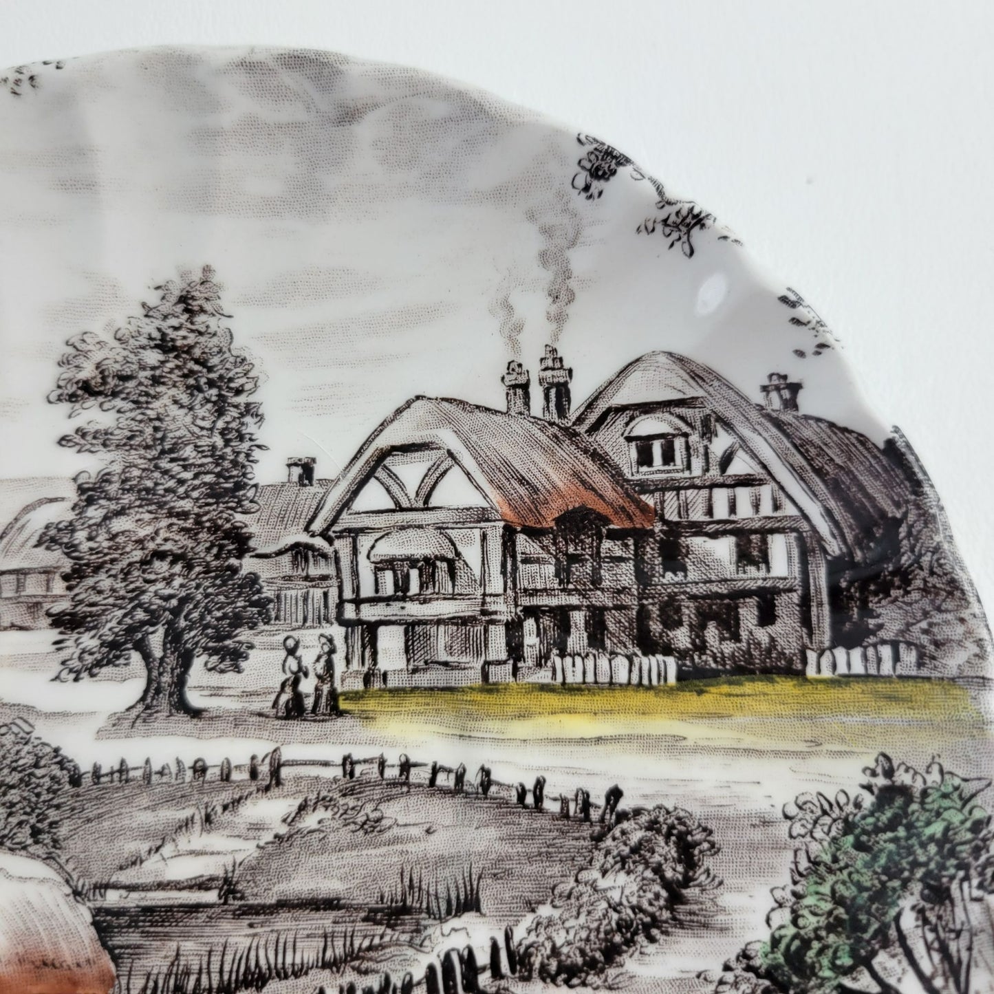 Staffordshire Yorkshire Teacup & Saucer, English Countryside Farm Scene, Ironstone Made in England