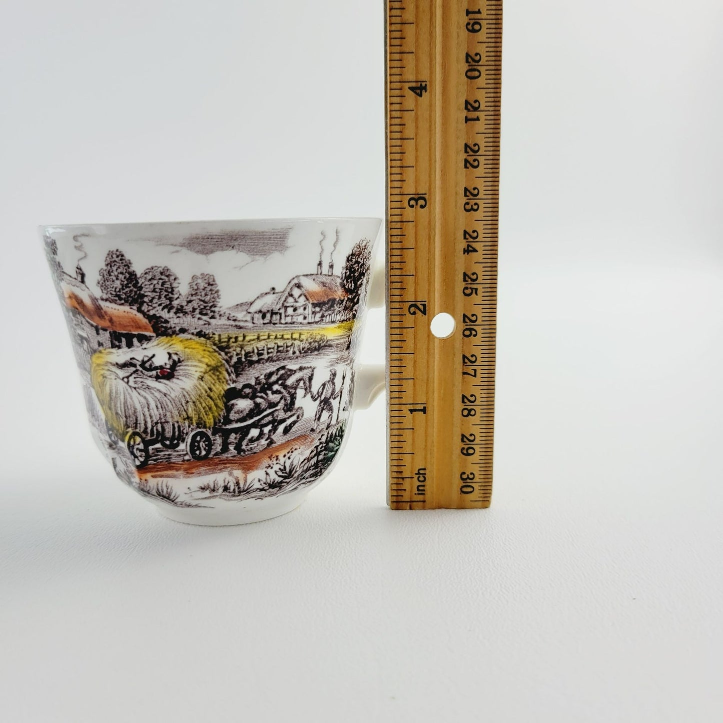 Staffordshire Yorkshire Teacup & Saucer, English Countryside Farm Scene, Ironstone Made in England