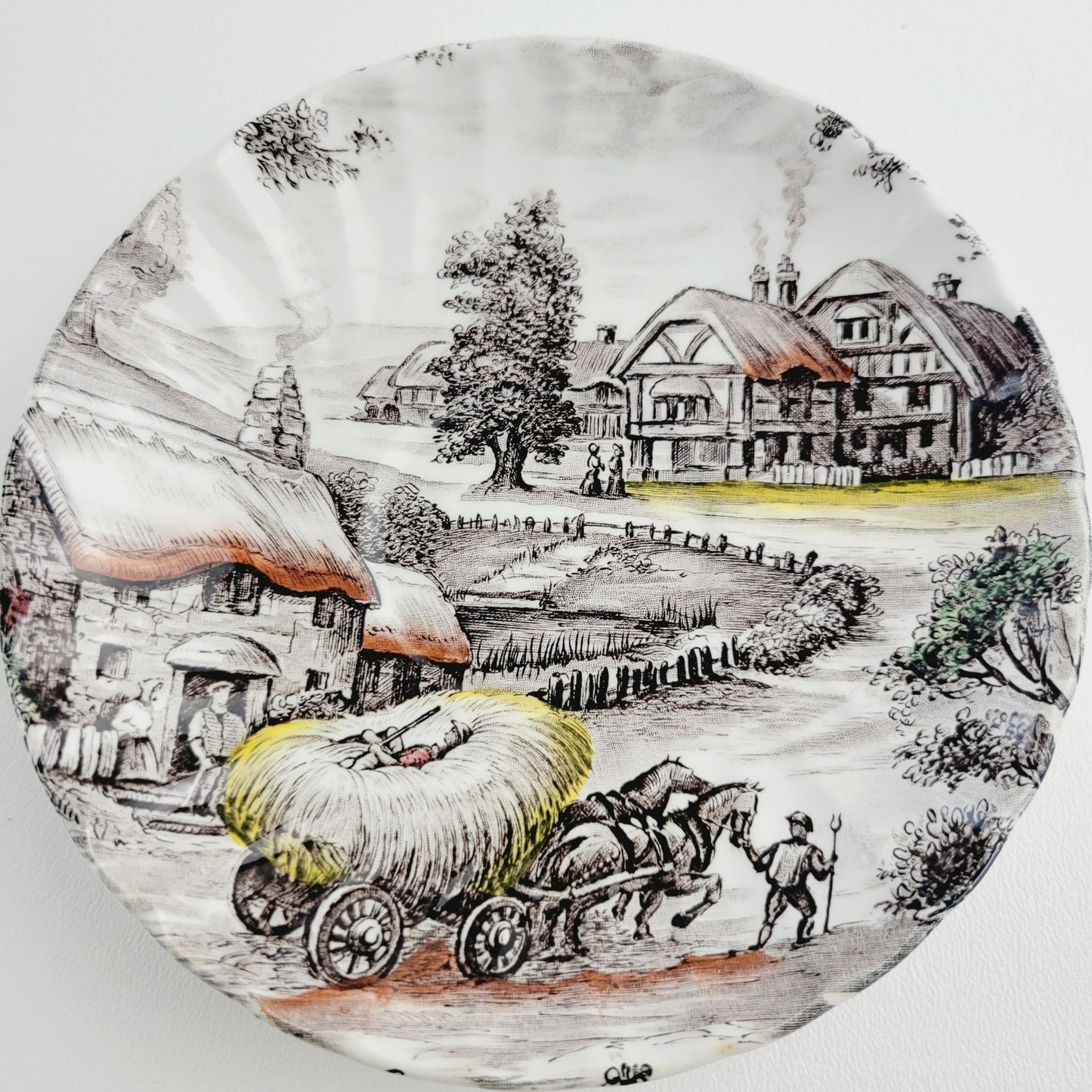 Staffordshire Yorkshire Teacup & Saucer, English Countryside Farm Scene, Ironstone Made in England