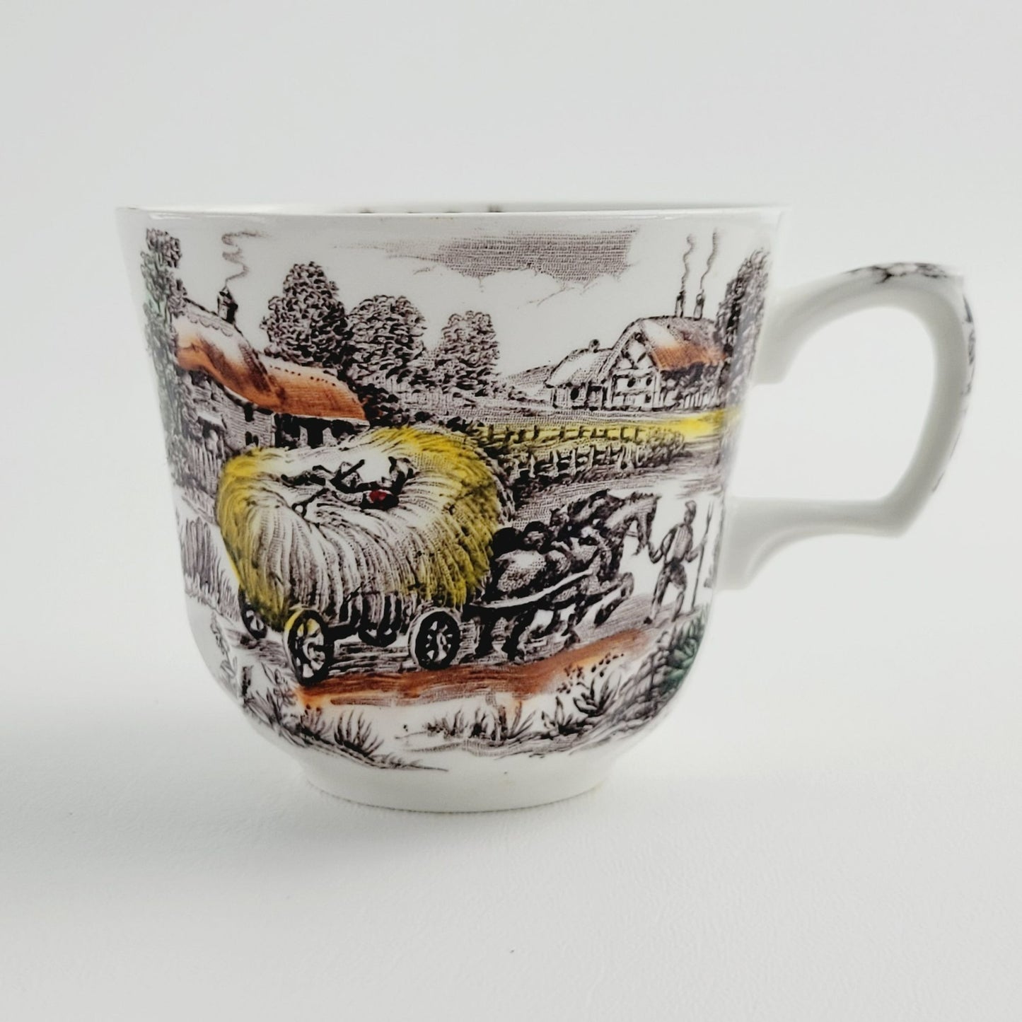 Staffordshire Yorkshire Teacup & Saucer, English Countryside Farm Scene, Ironstone Made in England