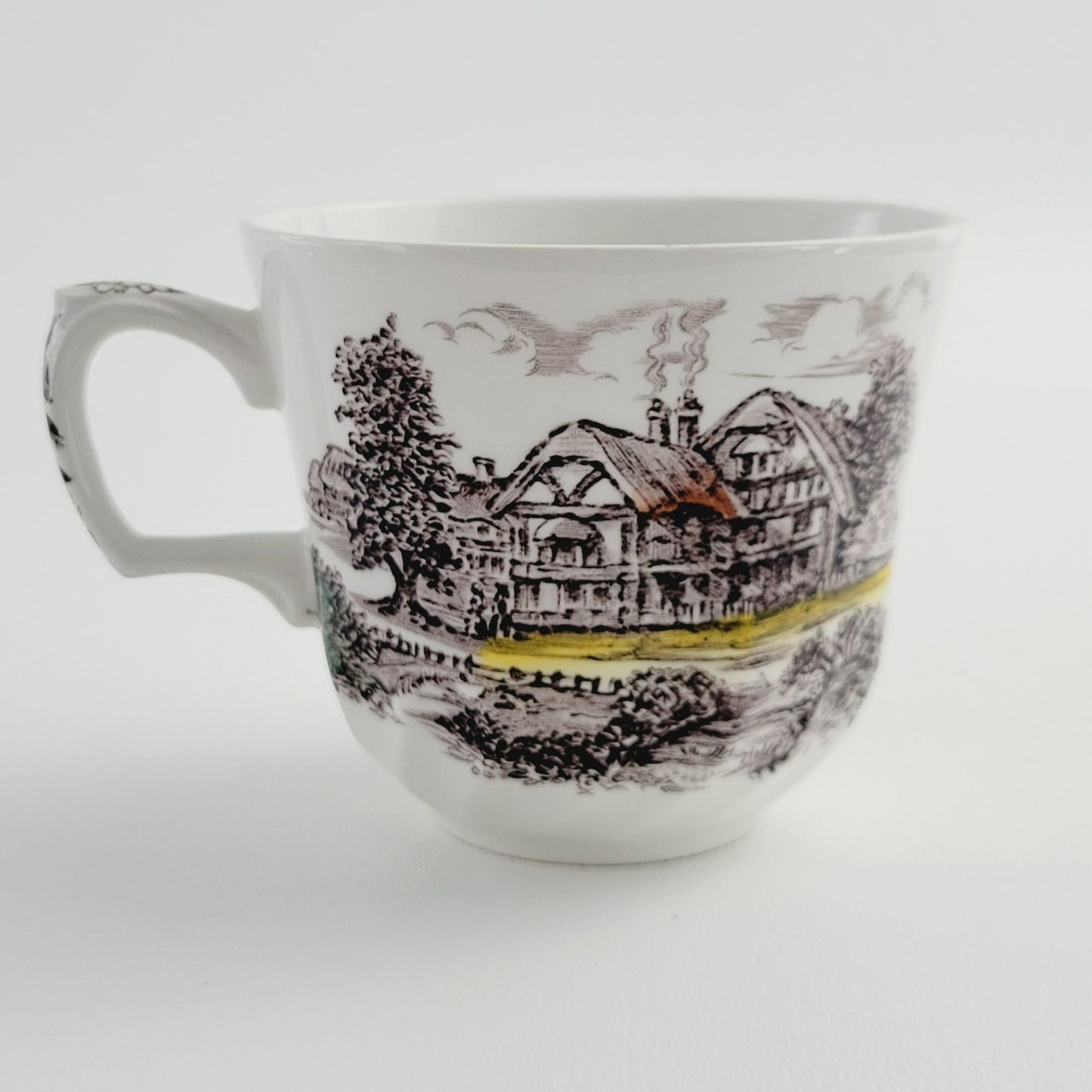 Staffordshire Yorkshire Teacup & Saucer, English Countryside Farm Scene, Ironstone Made in England