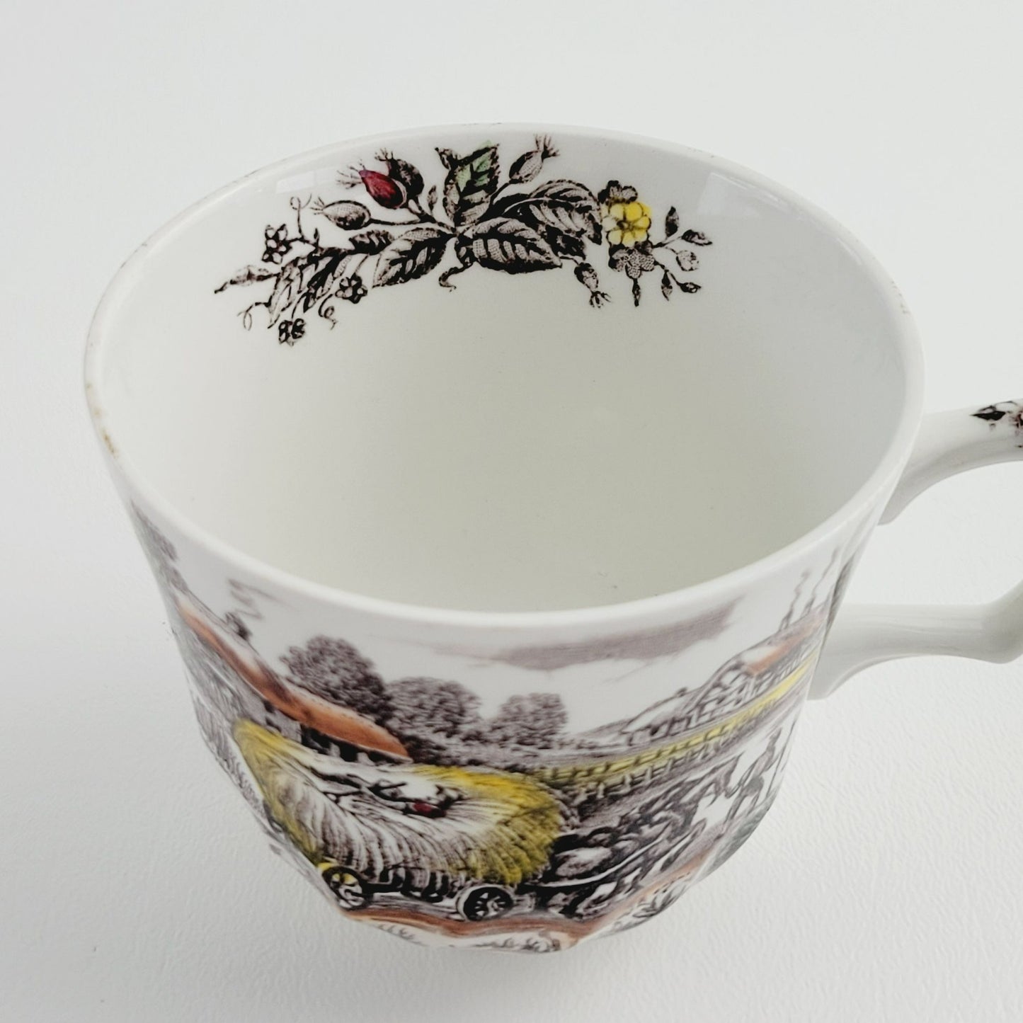 Staffordshire Yorkshire Teacup & Saucer, English Countryside Farm Scene, Ironstone Made in England