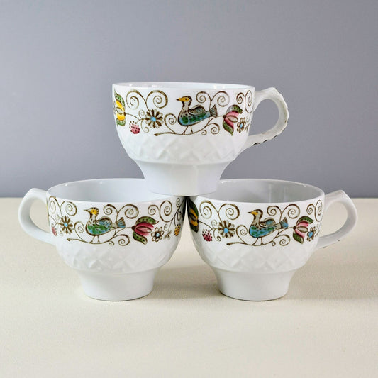 Staffordshire "English Partridge" Cup Set of 3, Made in England