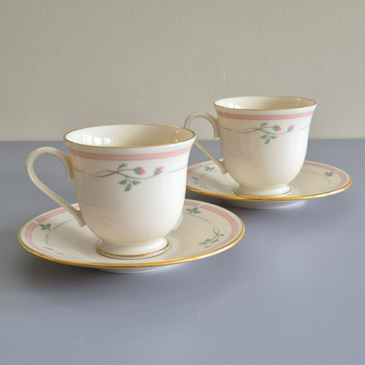 Lenox "Rose Manor Pink" Footed Cup & Saucer, 2 Sets, c.1985-99 USA