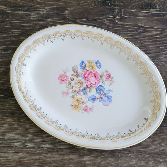 Edwin Knowles Priscilla 11" Oval Serving Platter, c.1940s USA Made