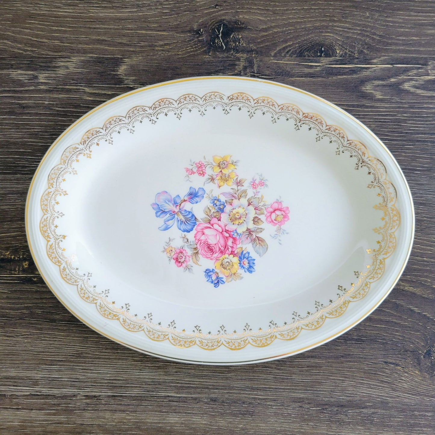 Edwin Knowles Priscilla 11" Oval Serving Platter, c.1940s USA Made