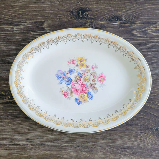 Edwin Knowles Priscilla 11" Oval Serving Platter, c.1940s USA Made