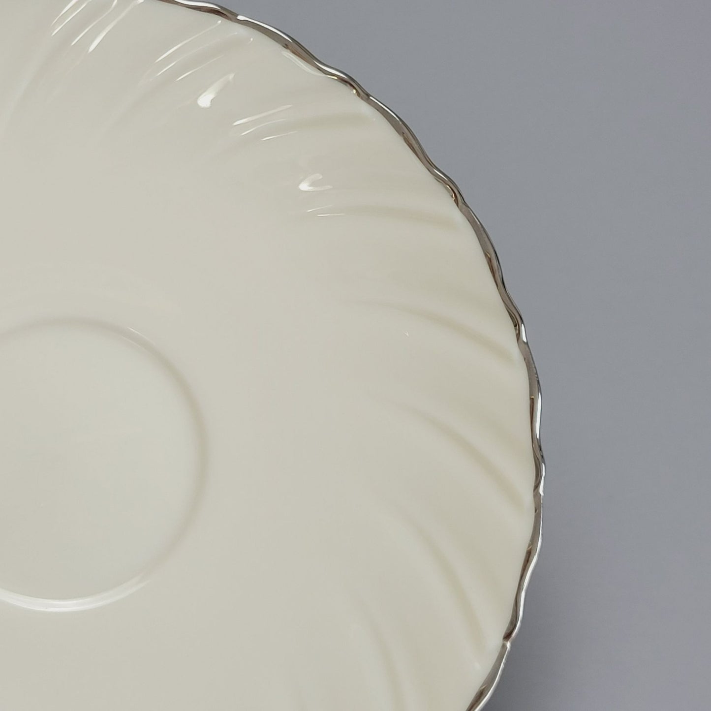 Vintage Lenox Weatherly Teacup & Saucer, Swirled Edge & Platinum Trim, c.1959-86 USA