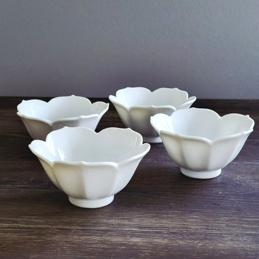 White Lotus Flower Rice Bowl Set of 4