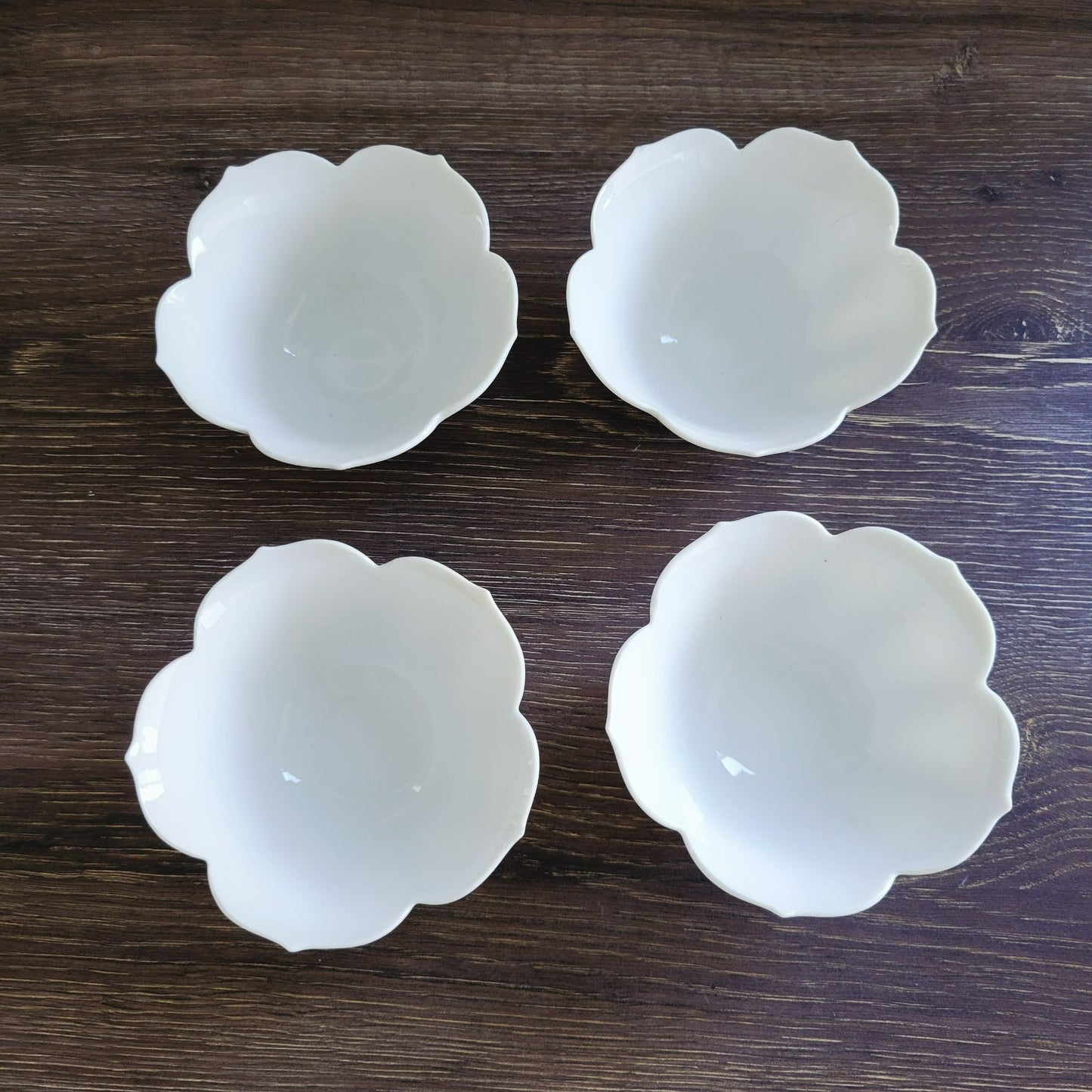 White Lotus Flower Rice Bowl Set of 4