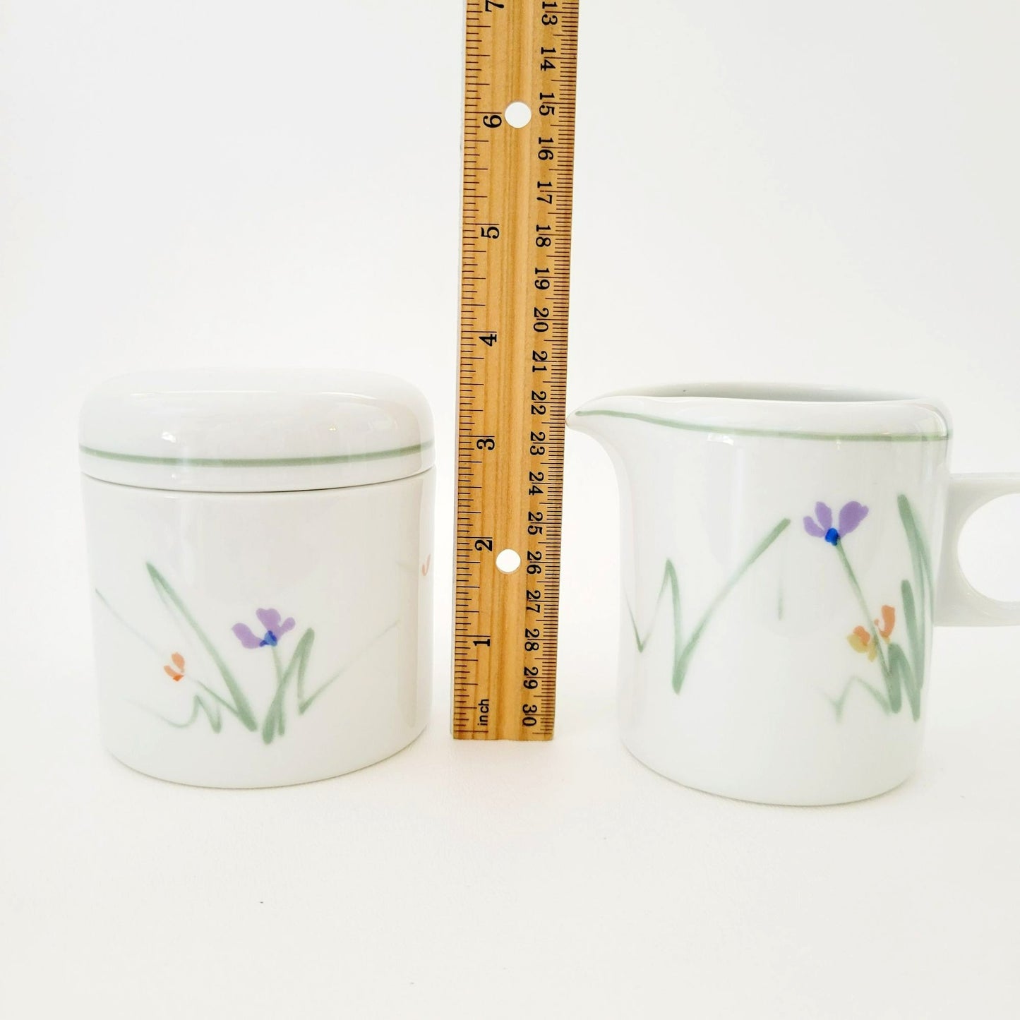 Mikasa Metro Sketch Book Creamer & Sugar Bowl, Long Stem Wild Flowers, c.1980s Japan