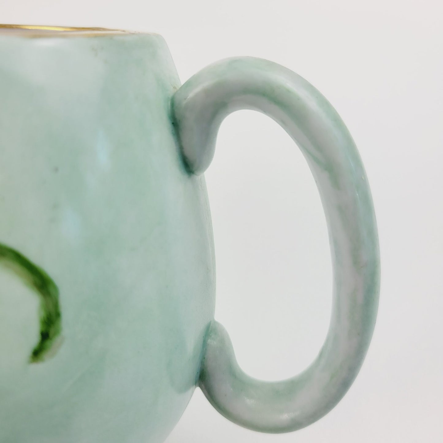 Hand-Painted Green & Pink Floral Ceramic Pitcher, Artist Signed, Made In Japan