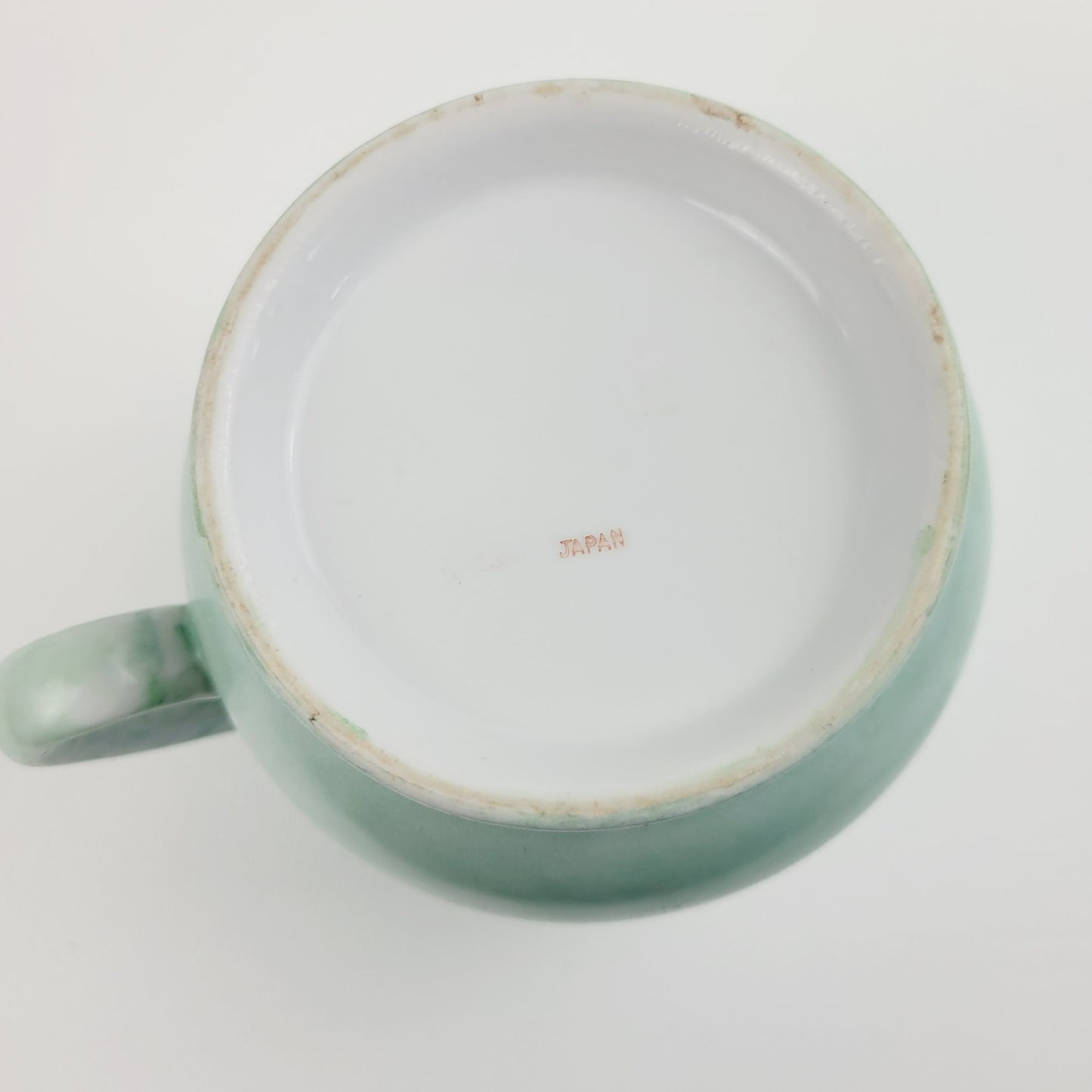 Hand-Painted Green & Pink Floral Ceramic Pitcher, Artist Signed, Made In Japan