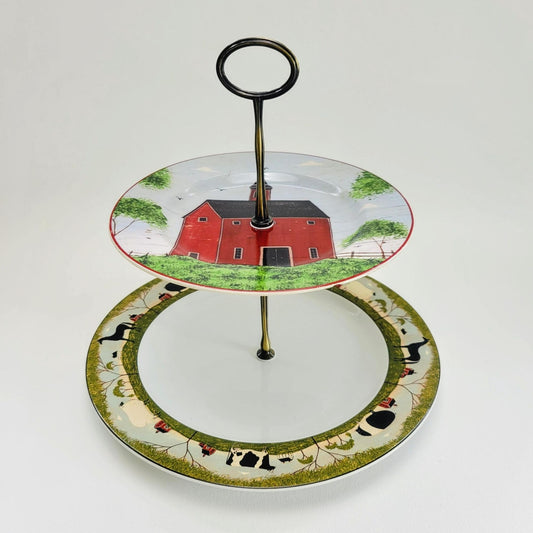Folk Art Farm Tiered Dessert Stand