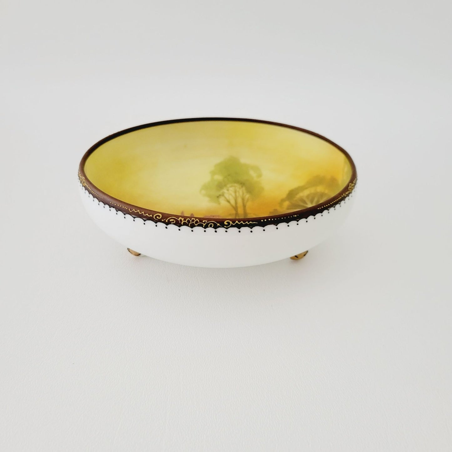 Antique Nippon Hand Painted Cottage on Lake Footed Bowl, c.1911-1921, Japanese Pottery Art