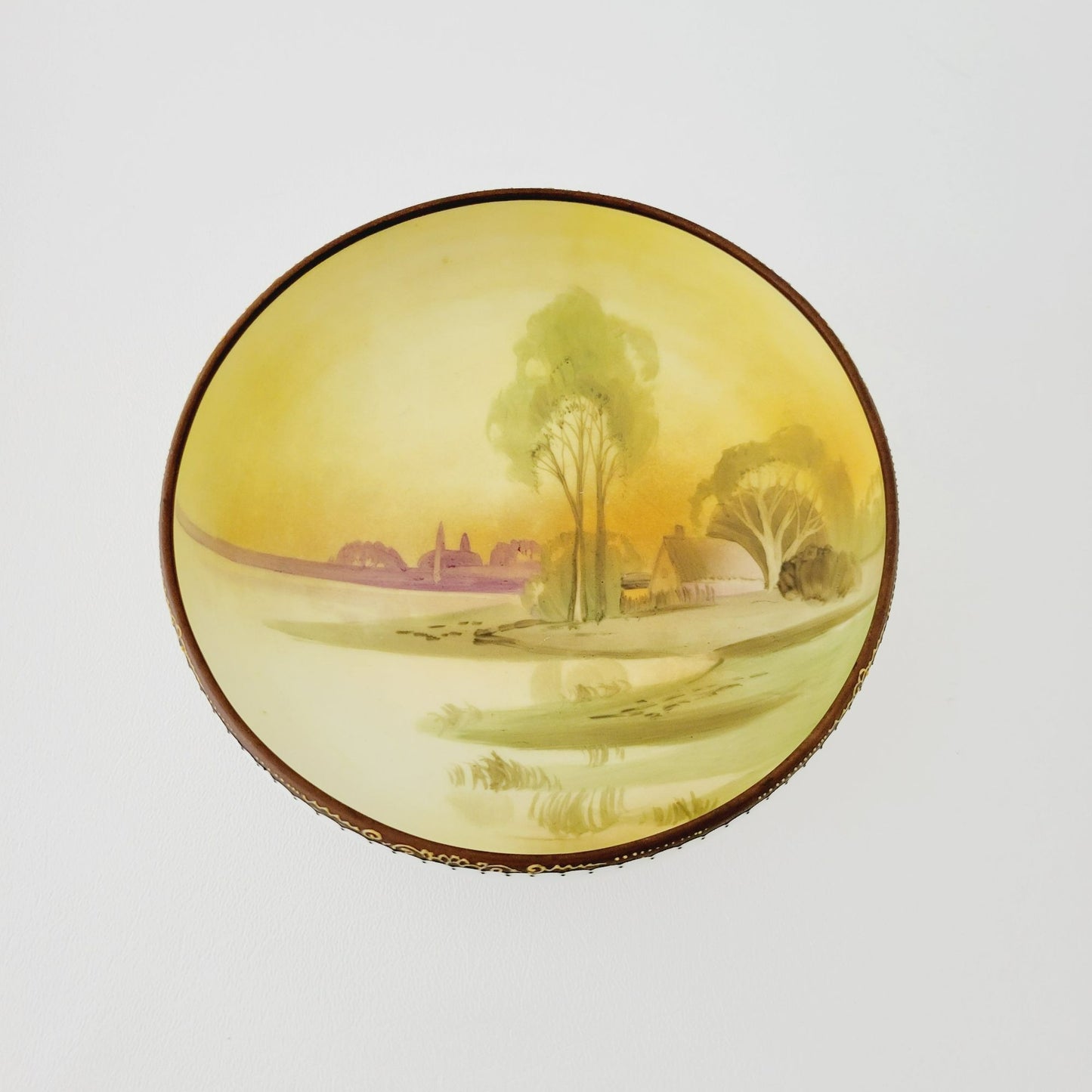 Antique Nippon Hand Painted Cottage on Lake Footed Bowl, c.1911-1921, Japanese Pottery Art