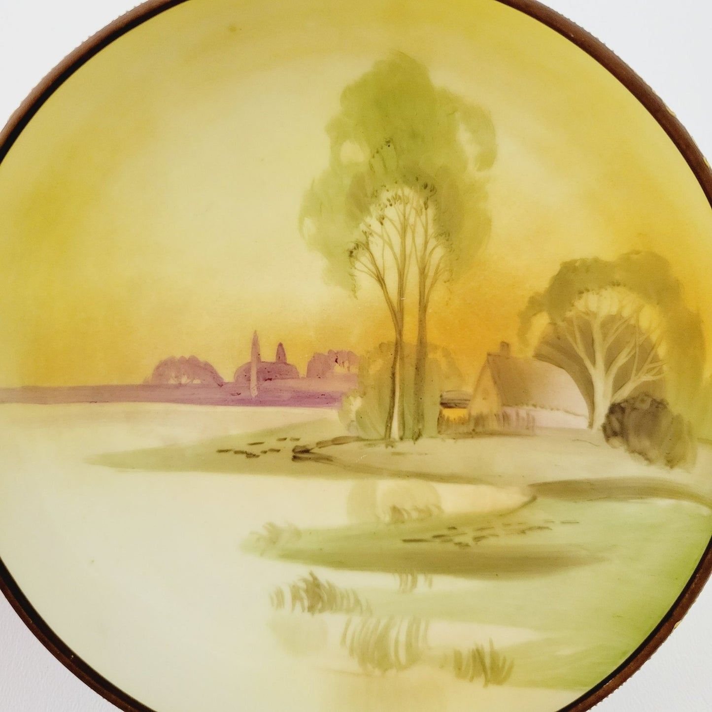 Antique Nippon Hand Painted Cottage on Lake Footed Bowl, c.1911-1921, Japanese Pottery Art