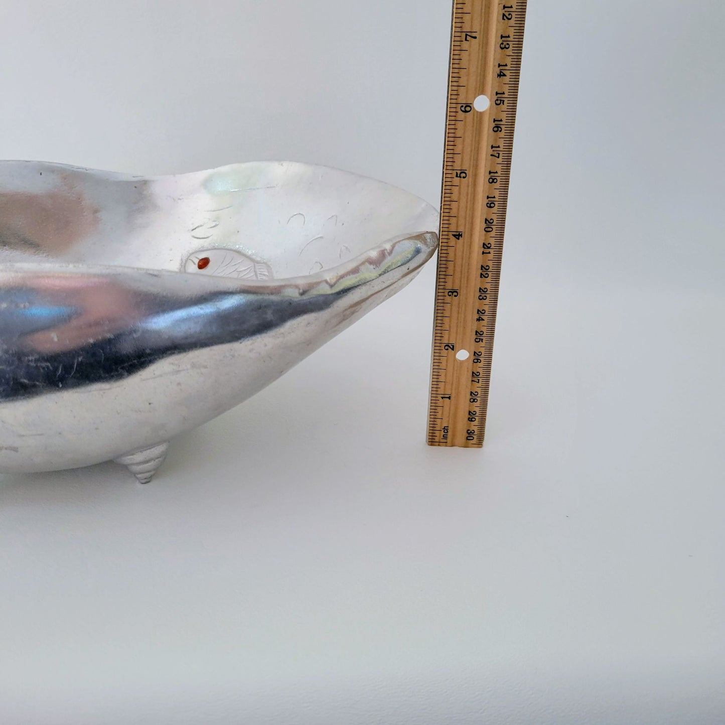 Aluminum Fish Bowl by Arthur Court, Embossed with Carnelian Eye, c.1977, Footed Metal Conch Shell Bowl