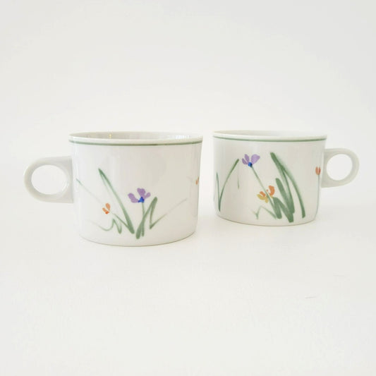 Mikasa Metro Sketch Book Cup Set, Long Stem Wild Flowers, c.1980s Japan