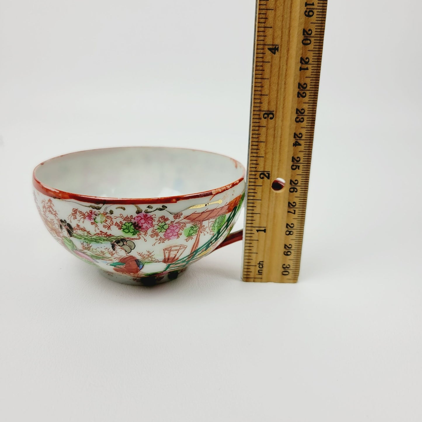Japanese Kutani Geisha Girls Teacup & Saucers, 2 Sets, Hand Painted Japanese Village Garden Scene