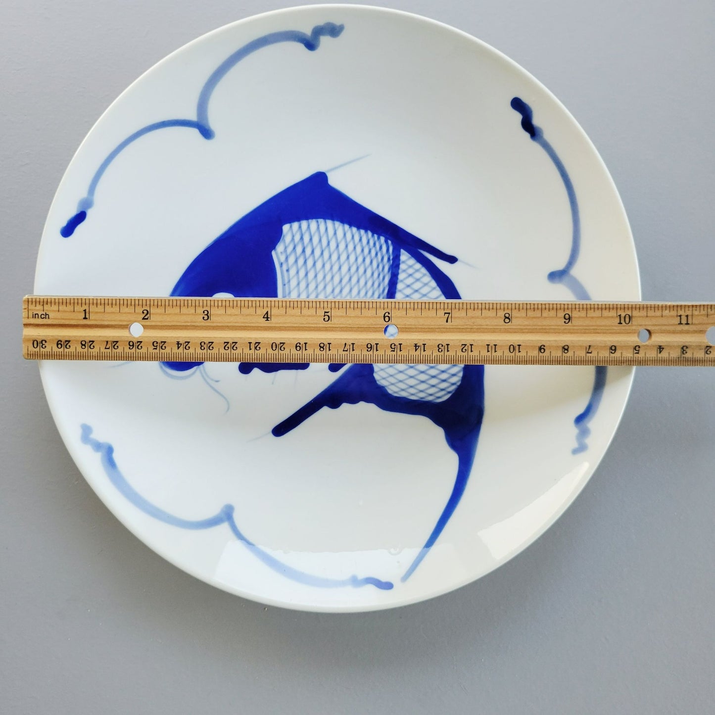 Vintage Blue & White Koi Fish Dinner Plate, c1990s