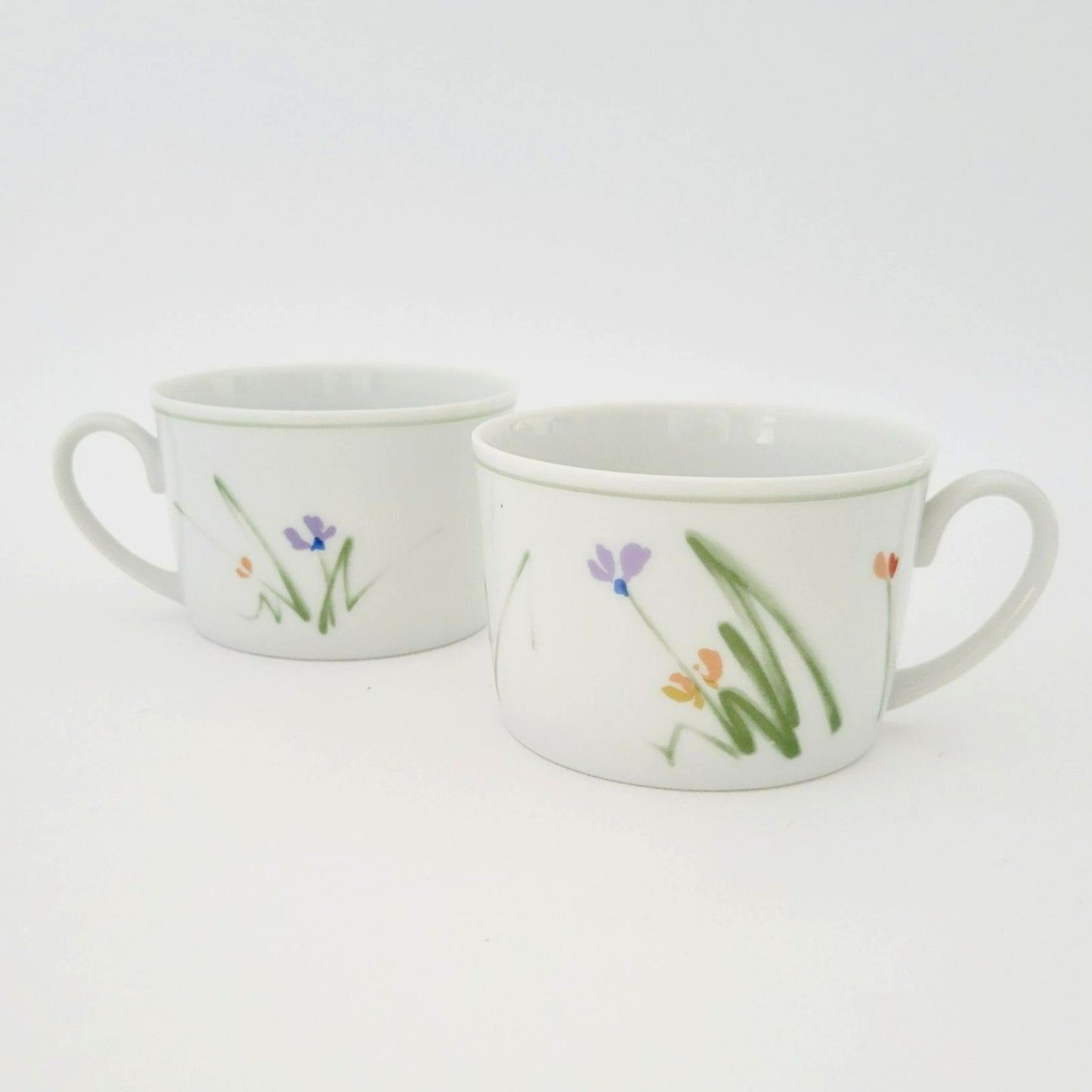 Mikasa Studio Nova Flat Cup Set, Sketch Book II Long Stem Wildflowers, c.1980s Japan