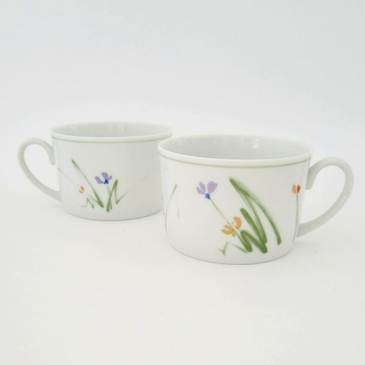 Mikasa Studio Nova Flat Cup Set, Sketch Book II Long Stem Wildflowers, c.1980s Japan