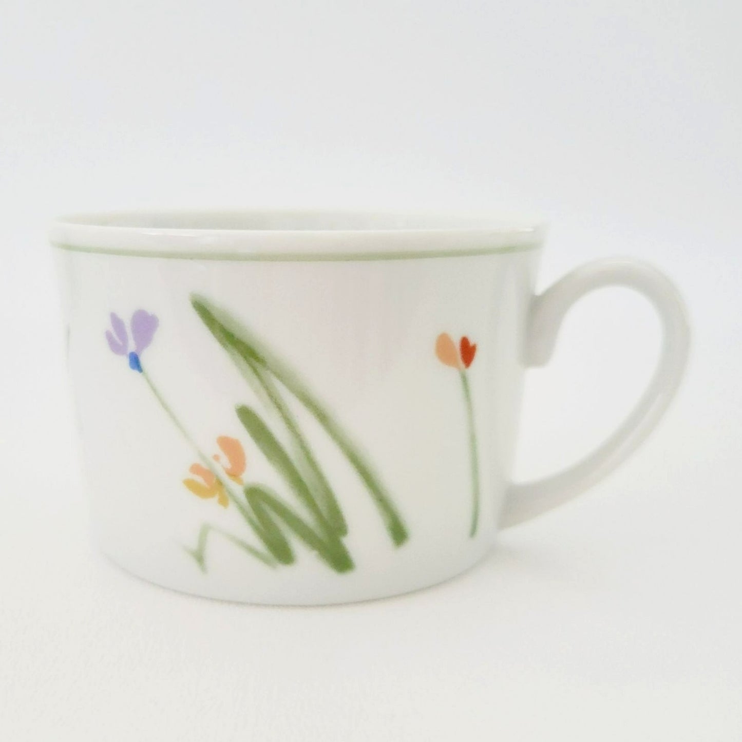 Mikasa Studio Nova Flat Cup Set, Sketch Book II Long Stem Wildflowers, c.1980s Japan