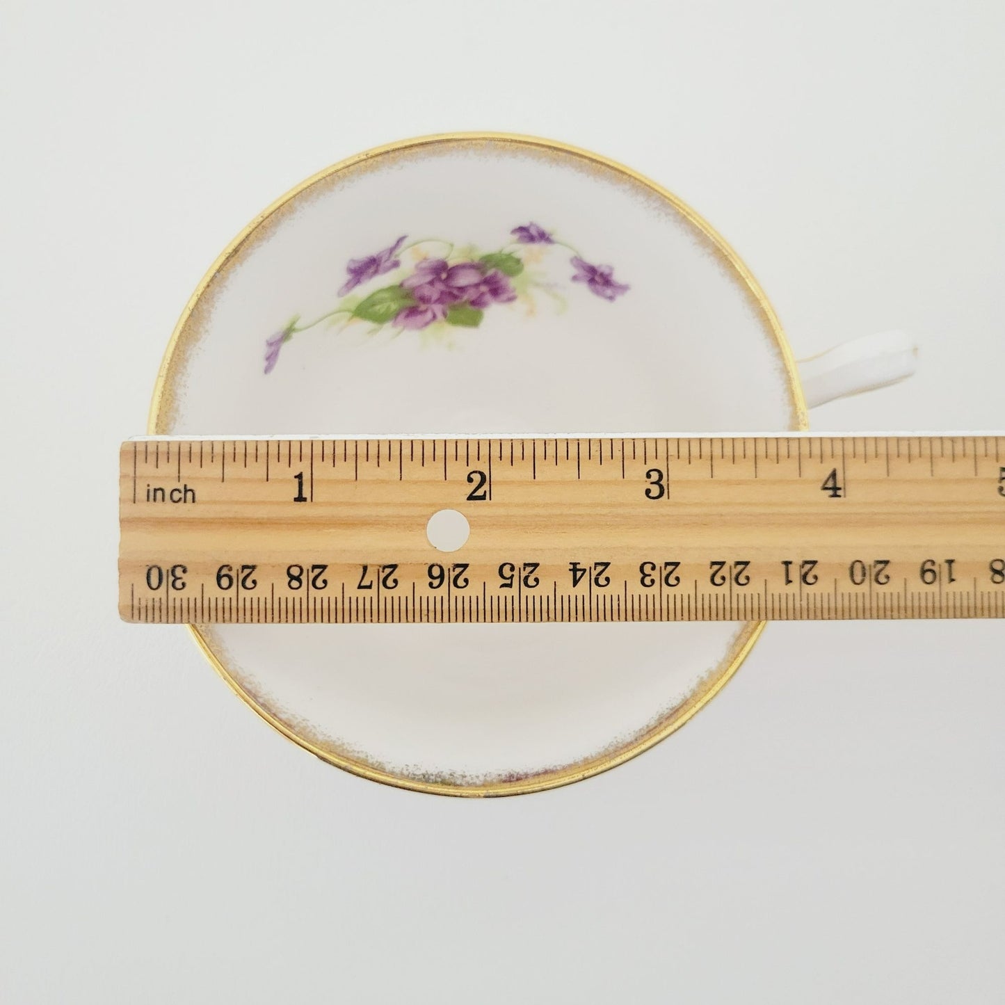 Vintage Purple Violets Teacup & Saucer, Floral with Heavy Gold Trim, c.1950s Thomas Forester & Sons England