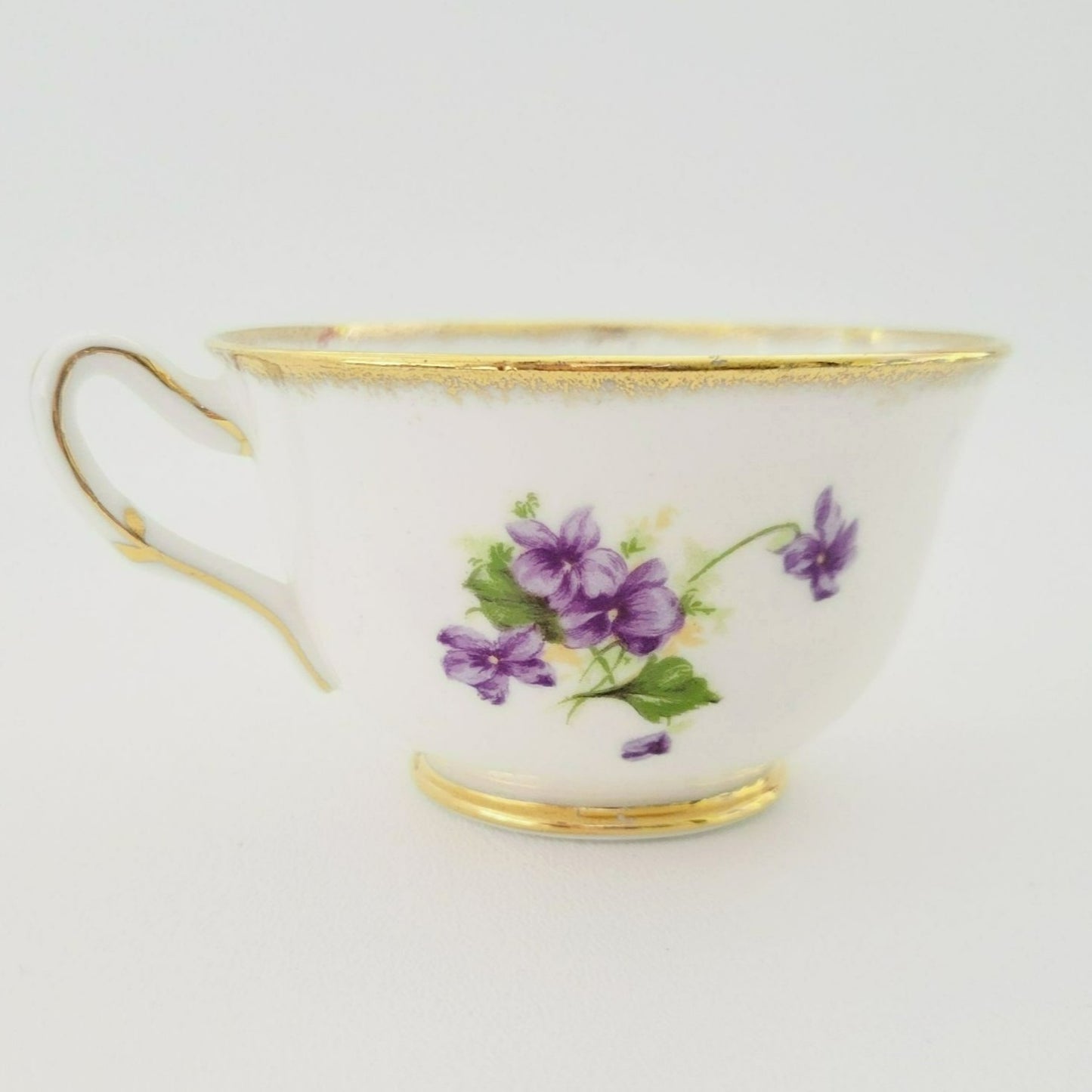Vintage Purple Violets Teacup & Saucer, Floral with Heavy Gold Trim, c.1950s Thomas Forester & Sons England