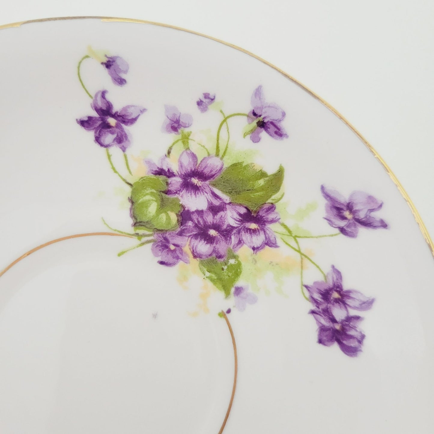 Vintage Purple Violets Teacup & Saucer, Floral with Heavy Gold Trim, c.1950s Thomas Forester & Sons England