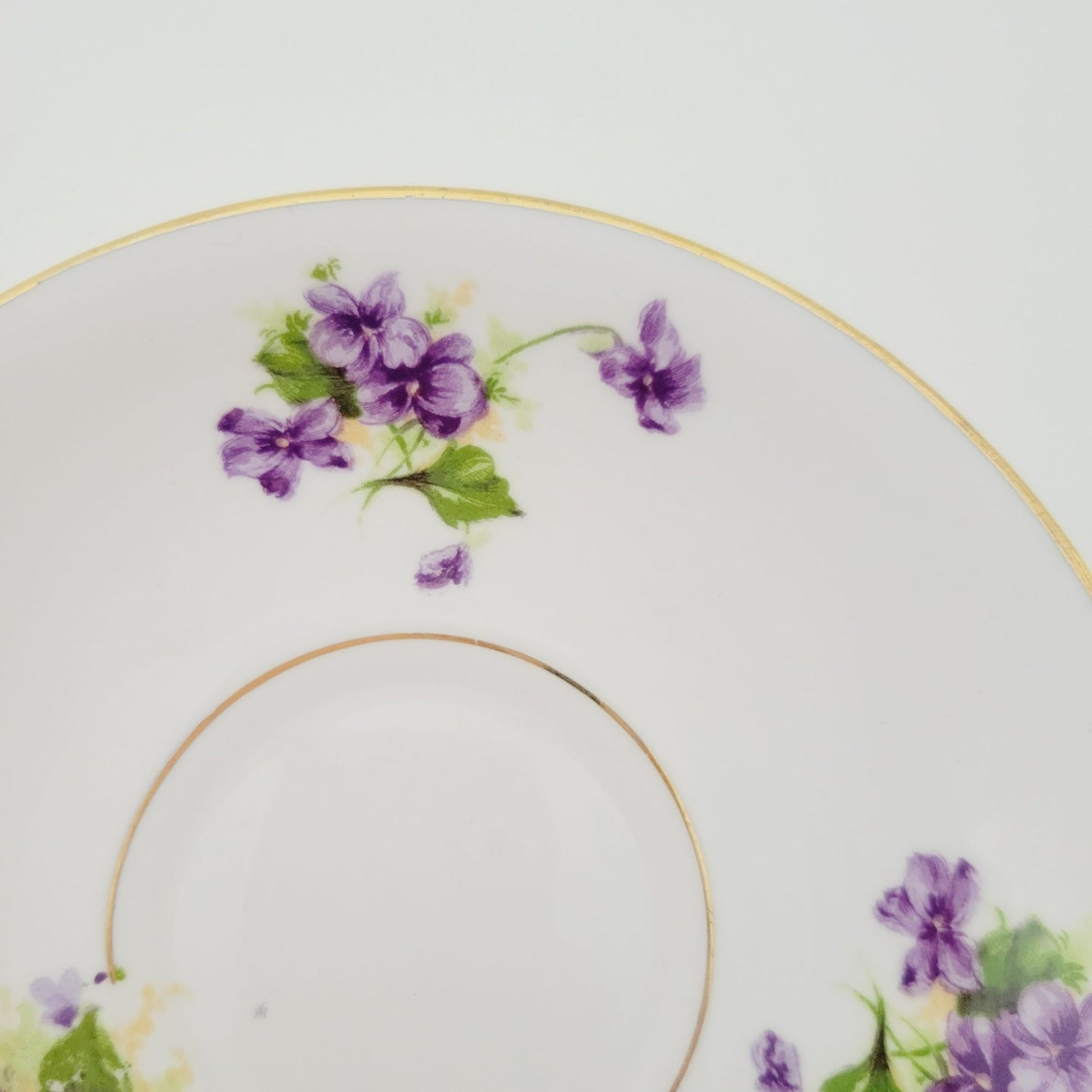 Vintage Purple Violets Teacup & Saucer, Floral with Heavy Gold Trim, c.1950s Thomas Forester & Sons England