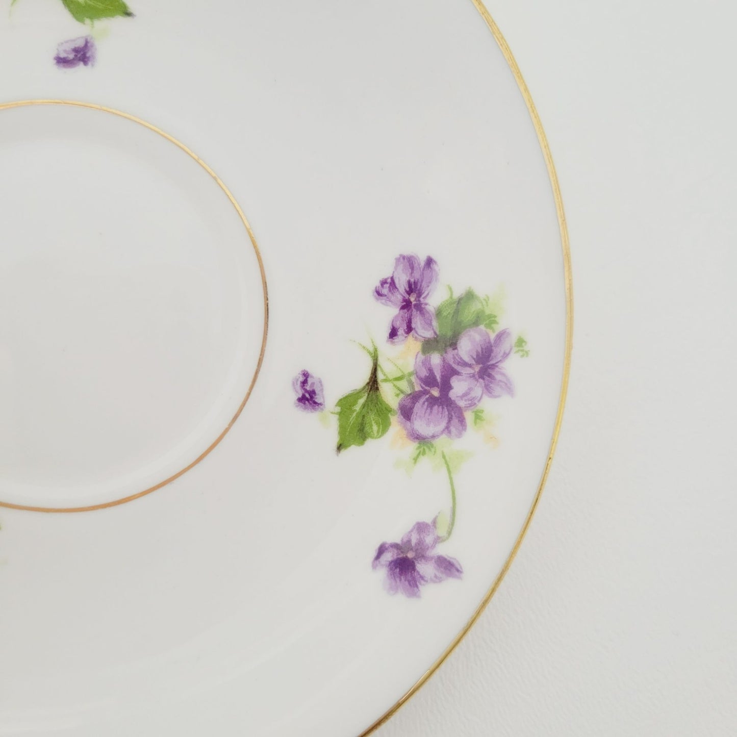 Vintage Purple Violets Teacup & Saucer, Floral with Heavy Gold Trim, c.1950s Thomas Forester & Sons England
