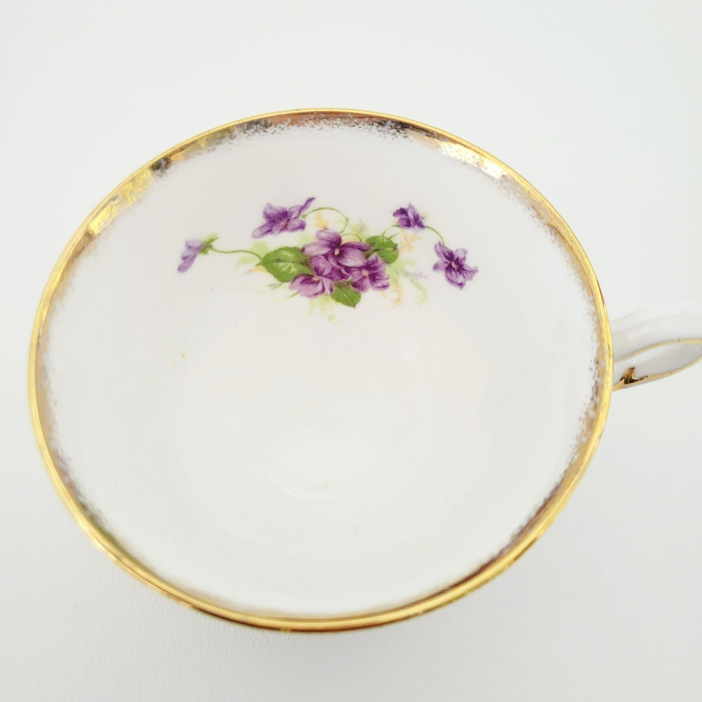 Vintage Purple Violets Teacup & Saucer, Floral with Heavy Gold Trim, c.1950s Thomas Forester & Sons England