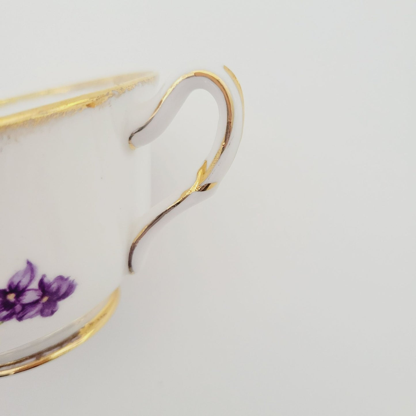 Vintage Purple Violets Teacup & Saucer, Floral with Heavy Gold Trim, c.1950s Thomas Forester & Sons England
