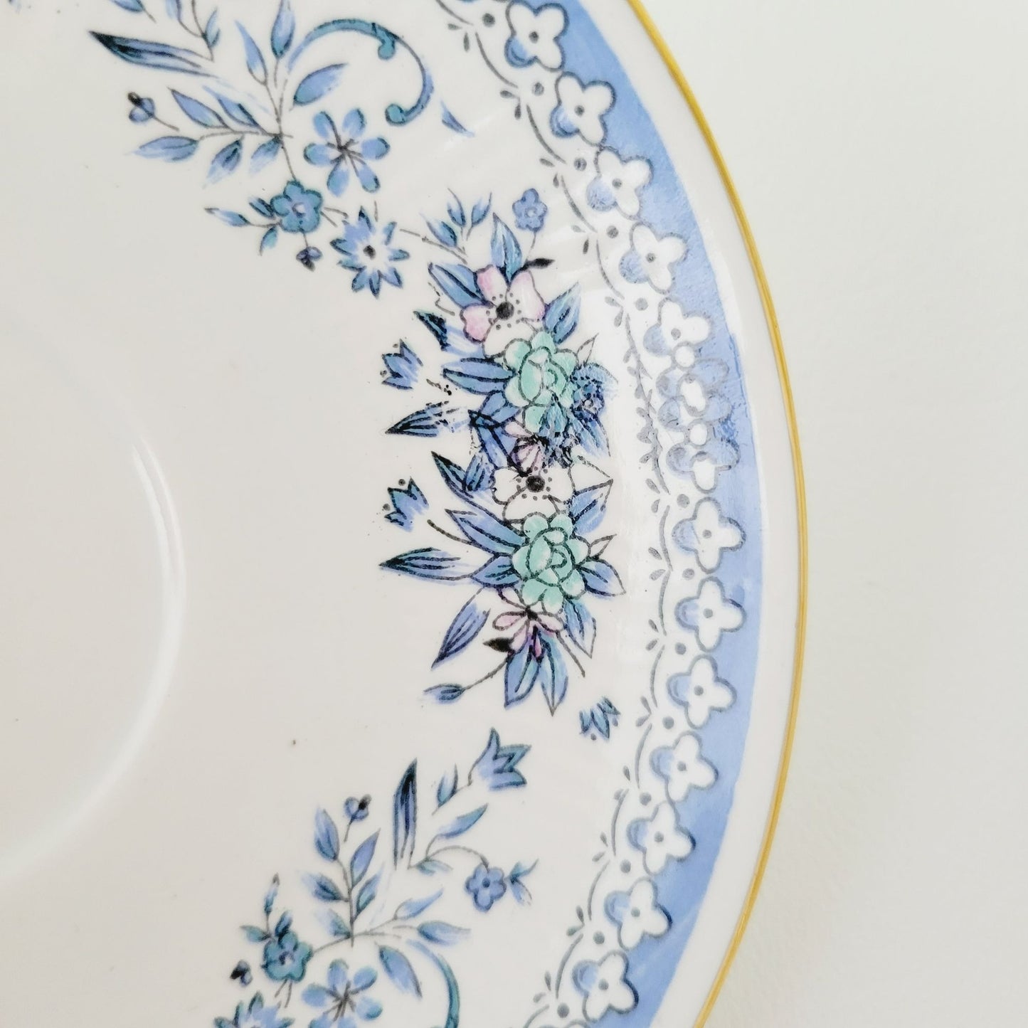 Vintage Blue & White Demitasse Cup & Saucer, 2 Sets, Delicate Floral Design, Bone China by Jaipur Glass