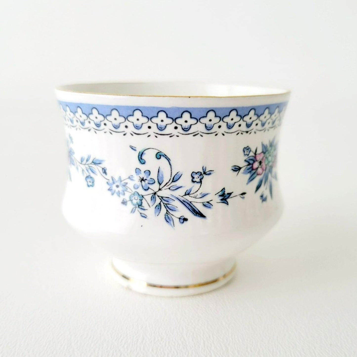 Vintage Blue & White Demitasse Cup & Saucer, 2 Sets, Delicate Floral Design, Bone China by Jaipur Glass