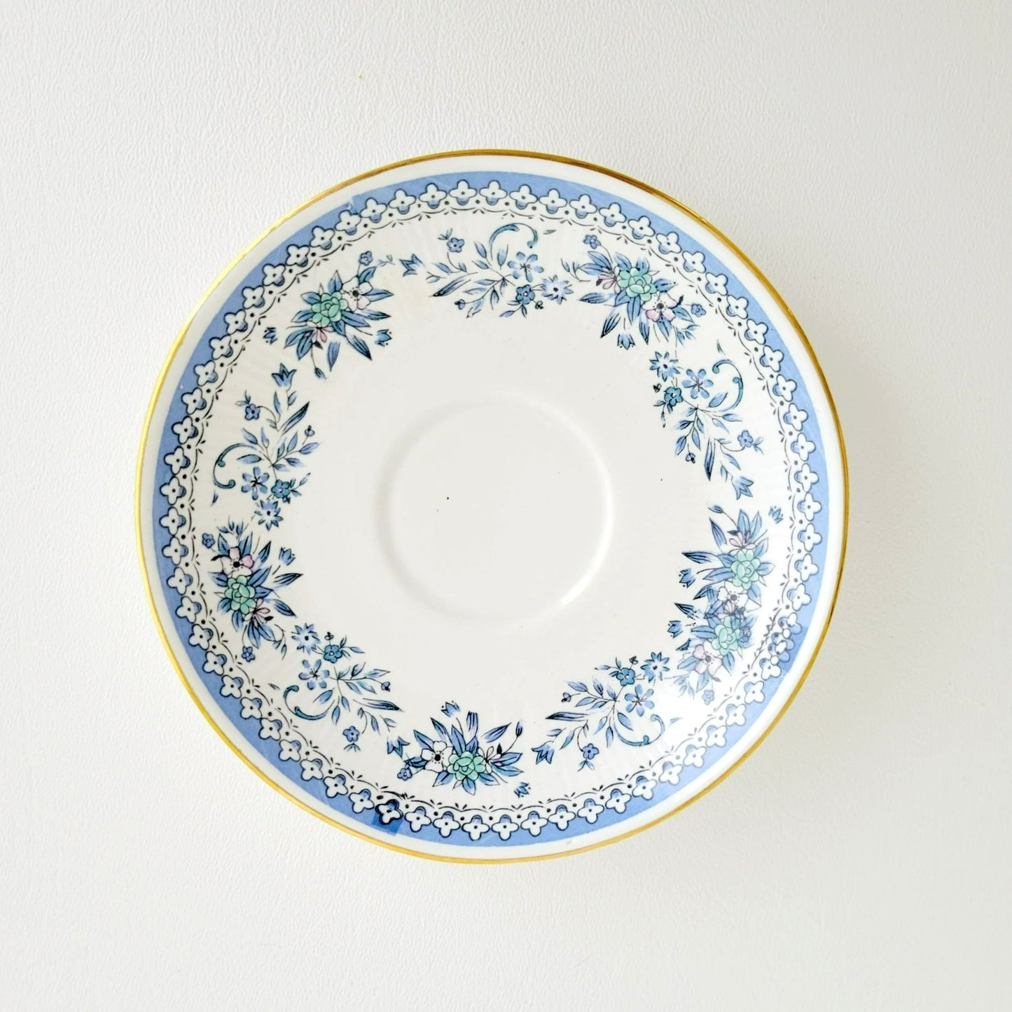 Vintage Blue & White Demitasse Cup & Saucer, 2 Sets, Delicate Floral Design, Bone China by Jaipur Glass