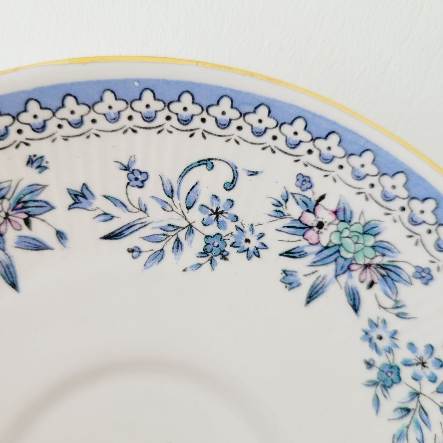 Vintage Blue & White Demitasse Cup & Saucer, 2 Sets, Delicate Floral Design, Bone China by Jaipur Glass