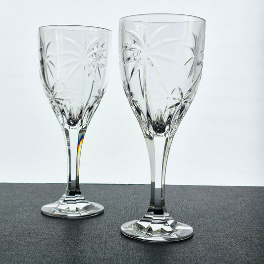 Godinger "Palm" Crystal Goblet Set of 2, c.2000s Czech Republic