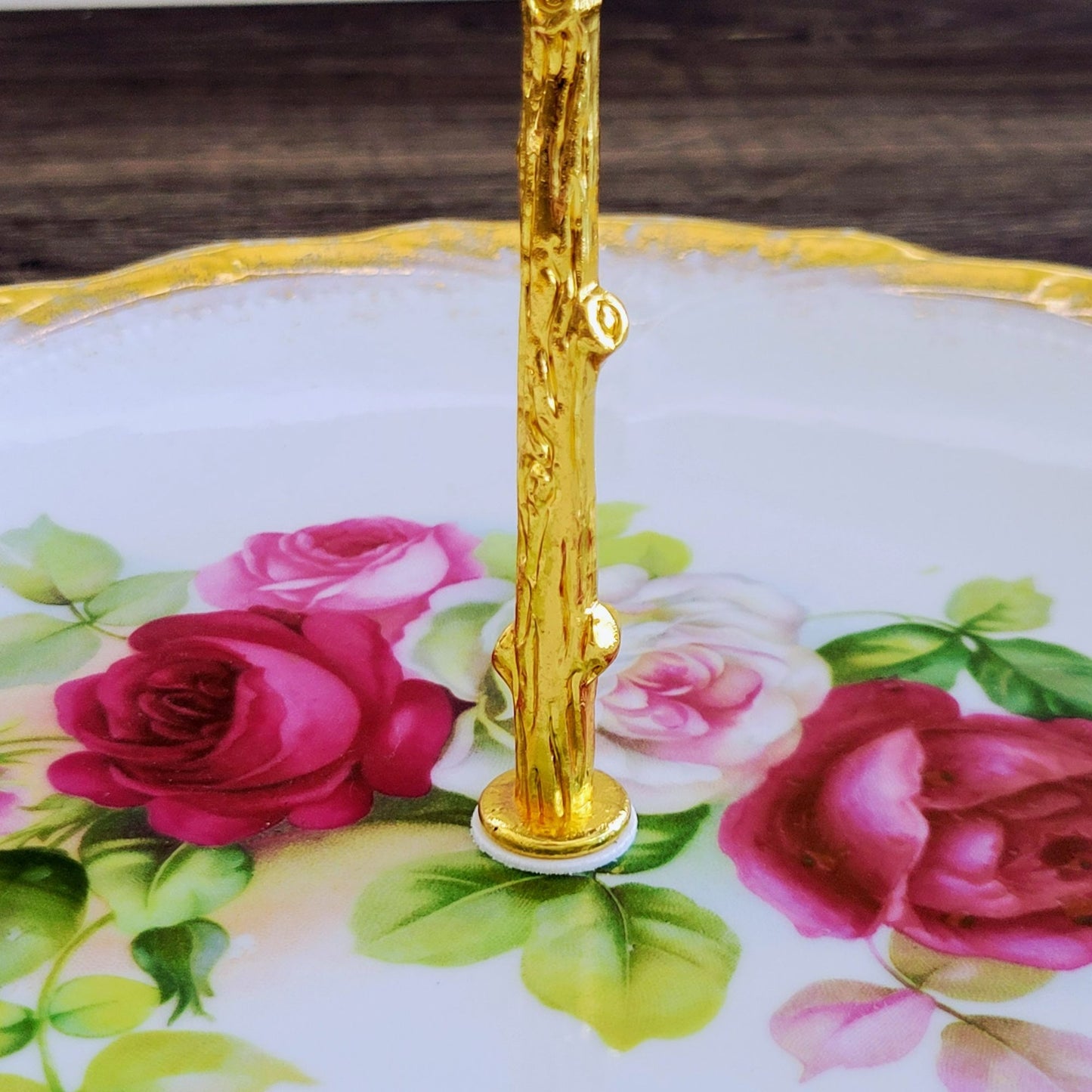 Vintage Hand-Painted Floral Mismatched Tiered Dessert Stand