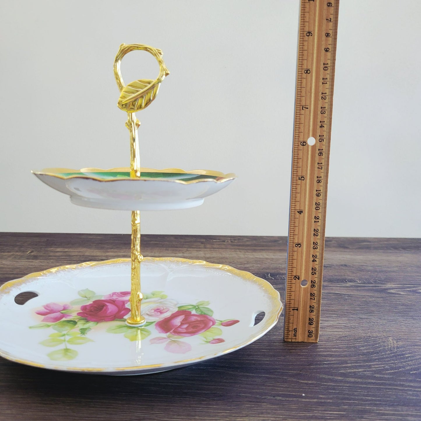 Vintage Hand-Painted Floral Mismatched Tiered Dessert Stand