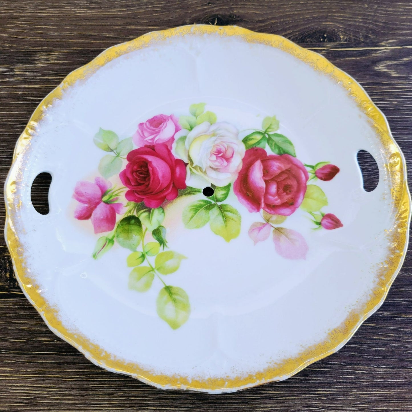 Vintage Hand-Painted Floral Mismatched Tiered Dessert Stand