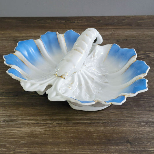 Antique JS Porcelain Blue & White Lobster Serving Dish, c.1896-1916 Germany