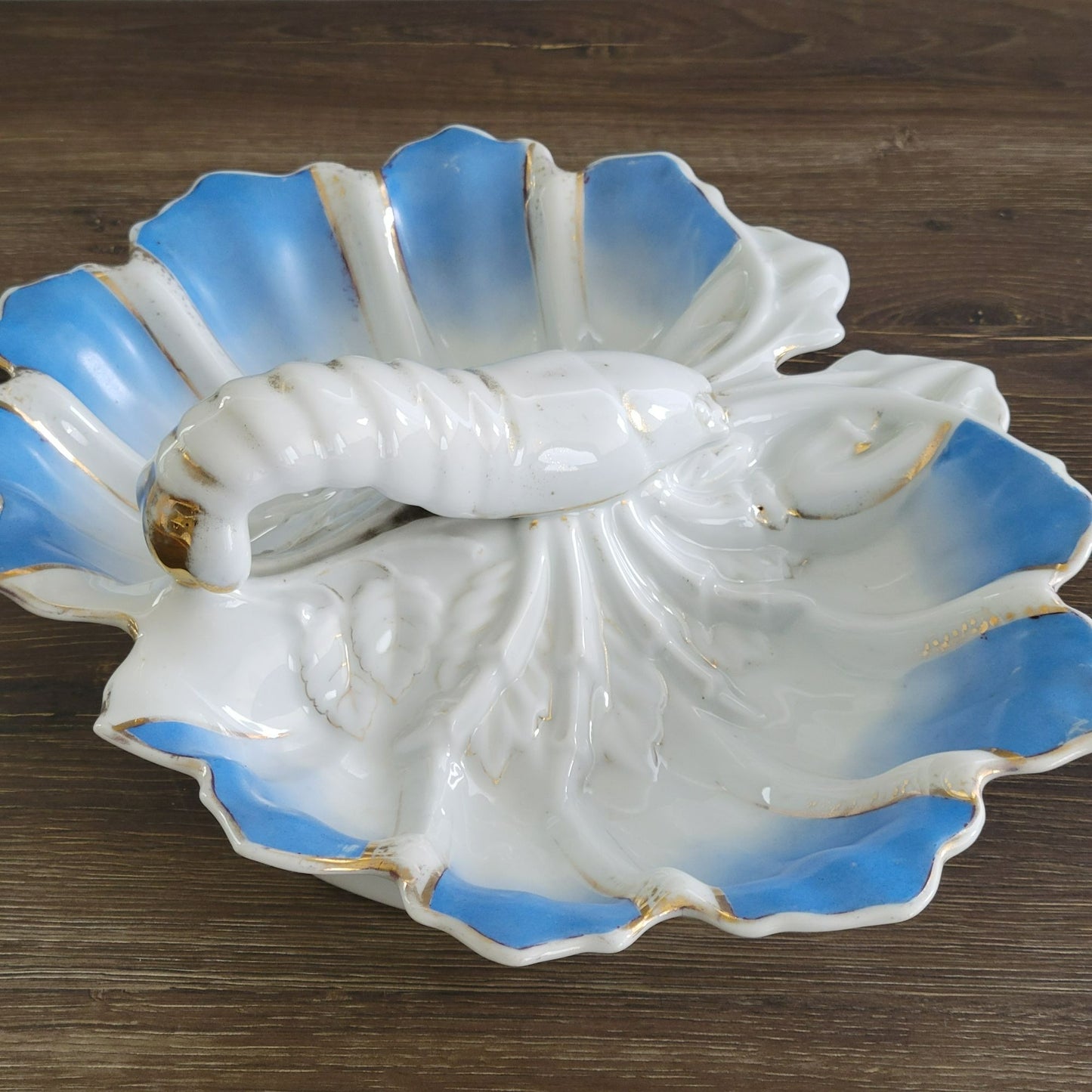 Antique JS Porcelain Blue & White Lobster Serving Dish, c.1896-1916 Germany