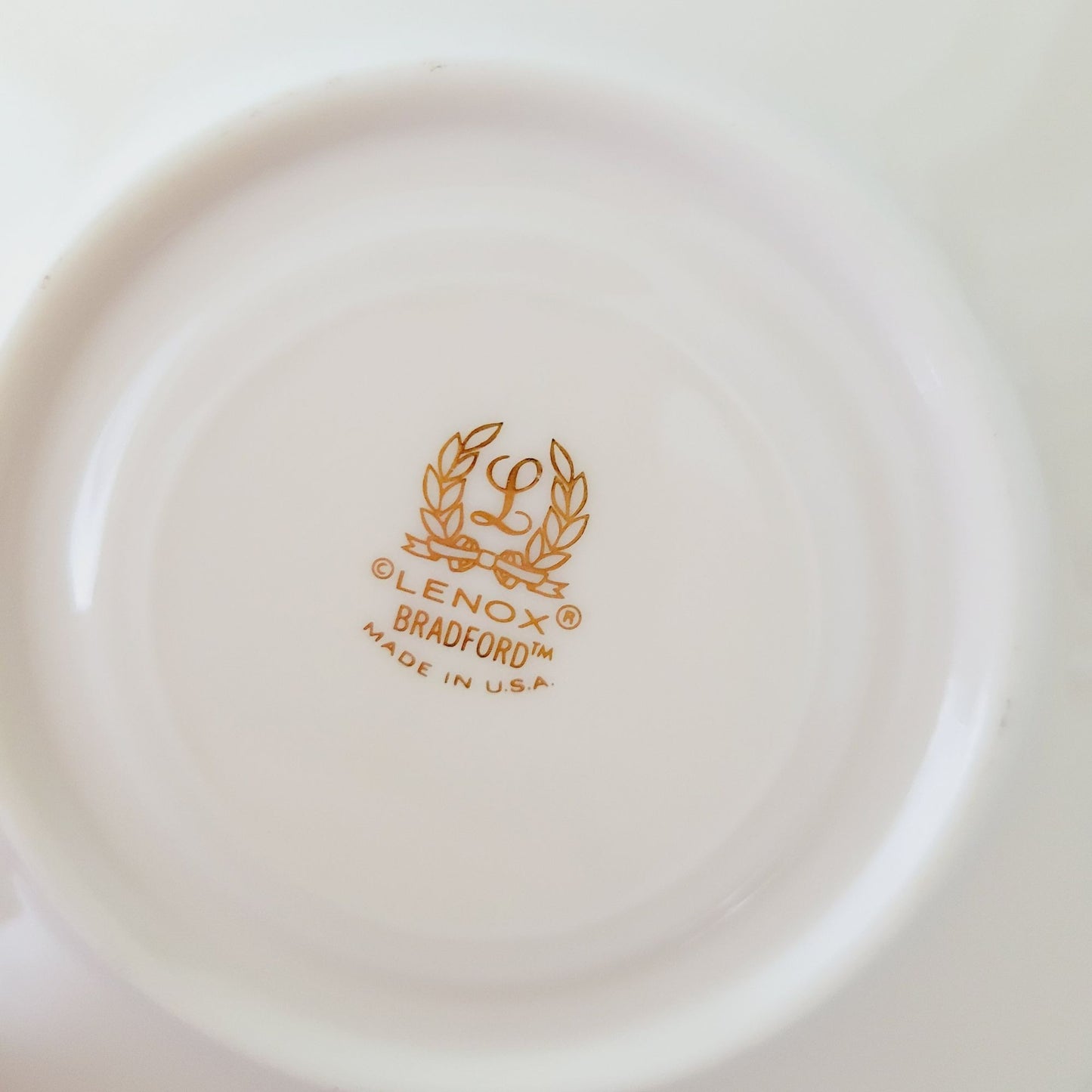 Lenox Bradford Teacup & Saucer, Cream with Blue & Platinum Trim, c.1980s USA Made