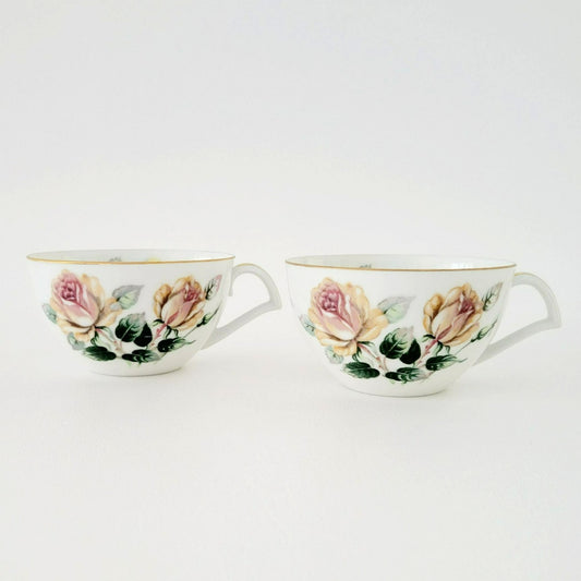 Vintage Yellow & Peach Rose Teacup Set of 2, by Narumi Kent Trio Pattern, Made in Japan