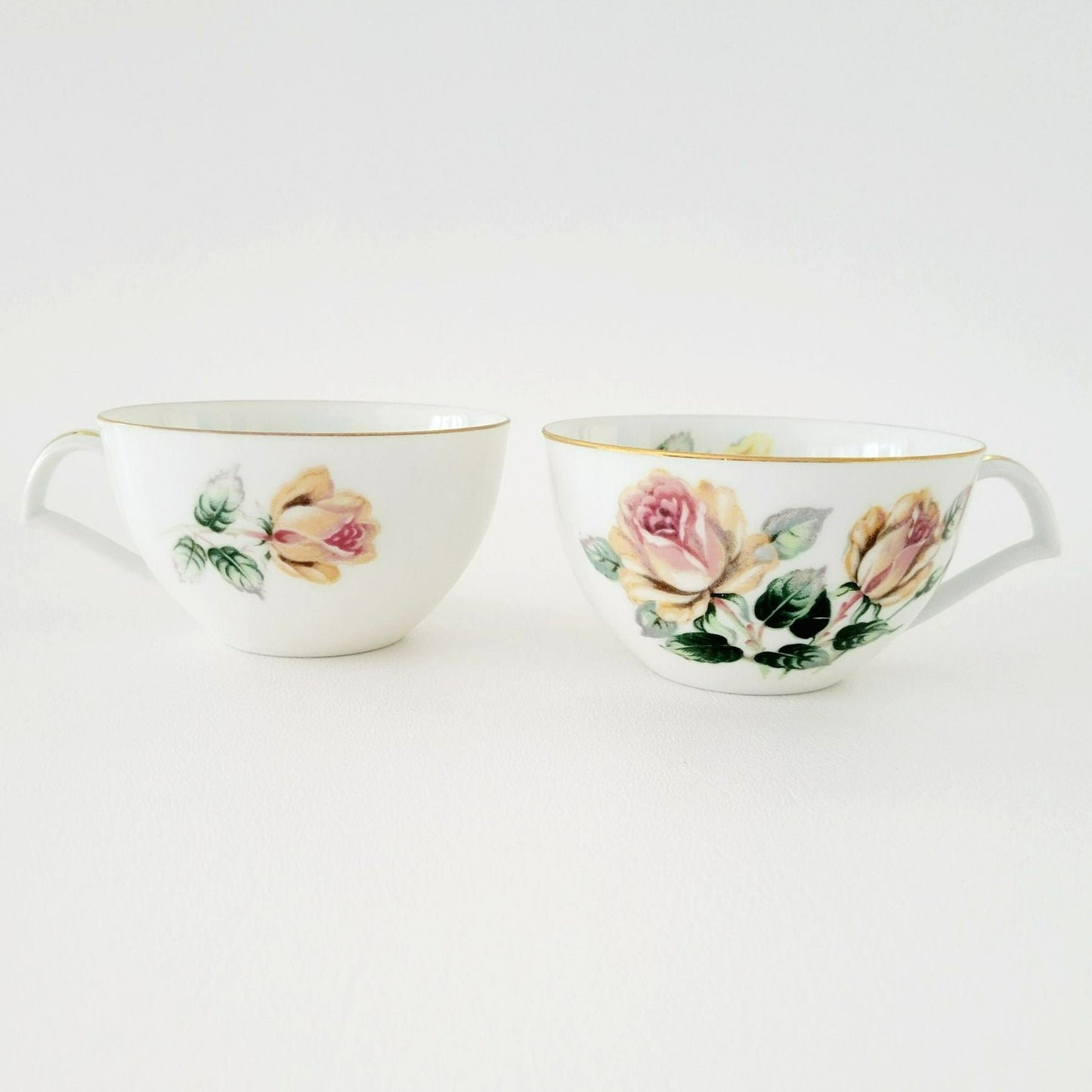 Vintage Yellow & Peach Rose Teacup Set of 2, by Narumi Kent Trio Pattern, Made in Japan