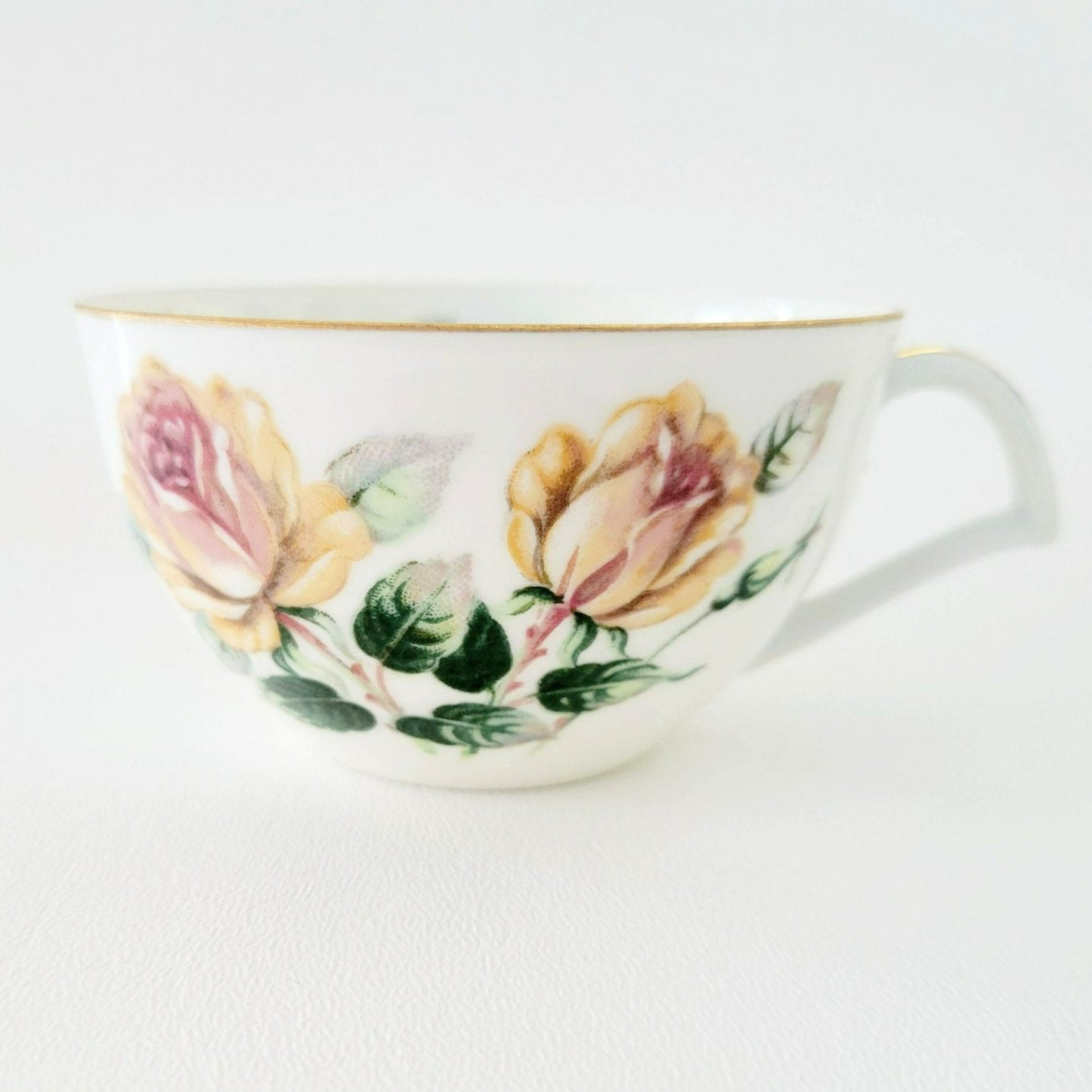 Vintage Yellow & Peach Rose Teacup Set of 2, by Narumi Kent Trio Pattern, Made in Japan